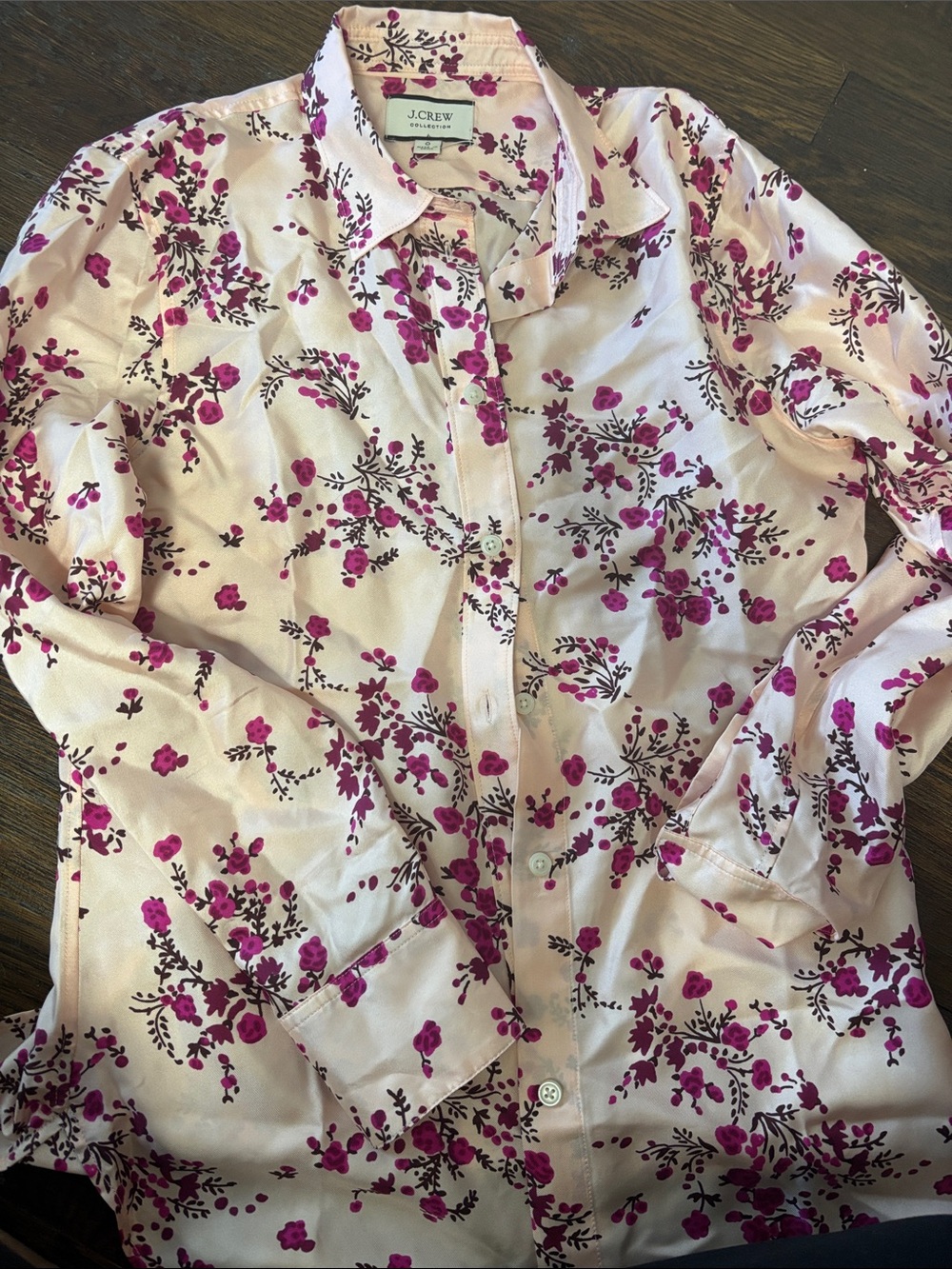 J.Crew Pink Floral Button-Up Shirt 100% silk